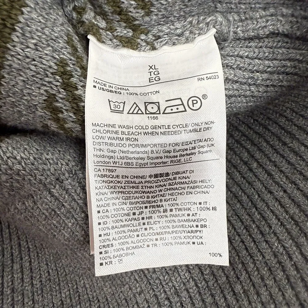 Banana Republic Men XL Traveler Stripe Shawl Collar Pullover Sweater Gray Cotton